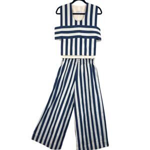 Nancy Stella Soto Denim Striped Leisure Suit  Designer Maximalist Sustainable